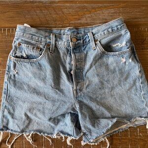 Levi's 501 Light Blue Distressed Denim Shorts